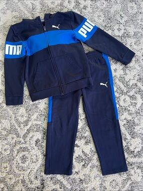 Puma Navy and Royal Blue Kids Zip Hoodie & Jogger Set